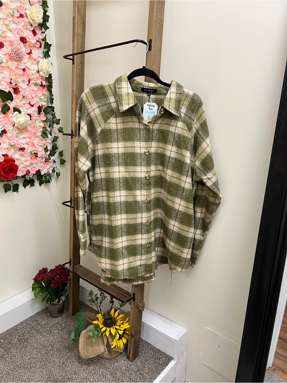 Blu Pepper Olive & Cream Plaid Button-Down Shirt